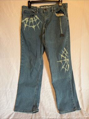 urban pipeline Blue Jeans with Bleached Spiderweb Accents